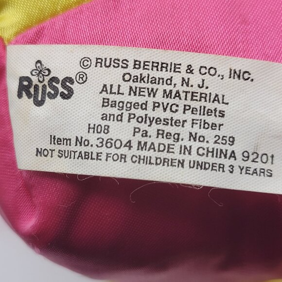 Russ Berrie Troll Doll Clown Jester Soft Body Pink Yellow Play-suit Pink Hair Vi - Picture 6 of 6